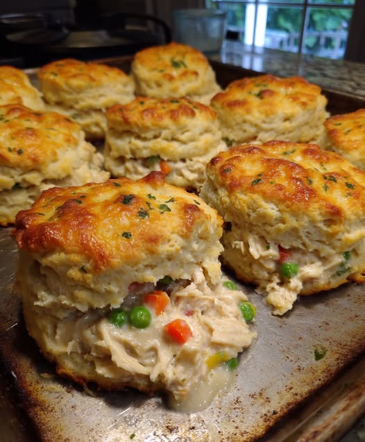 Amish Chicken Casserole-Stuffed BiscuitsA Comfort Food Masterpiece – Creamy, Flaky & Irresistible!